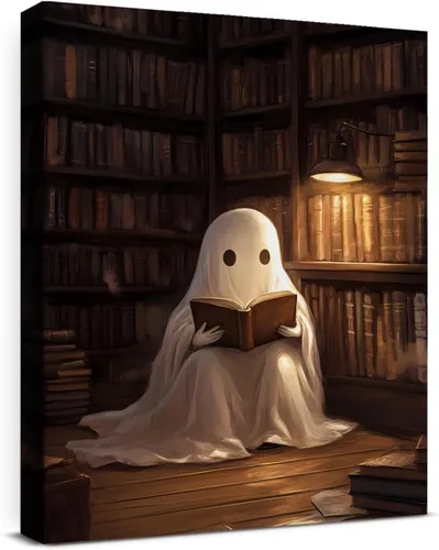 Vista 27 de QPVXSST Arte de Pared Interesante de Fantasma de Halloween para Baño, Póster Impreso en Lienzo de Estilo Gótico, Decoración de Baño con Diseño