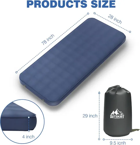 Vista 8 de OUTSKIRT Colchoneta de dormir ultraligera autoinflable, colchón de campamento de 4 pulgadas de grosor con paquete de bomba, tapete de dormir aislado