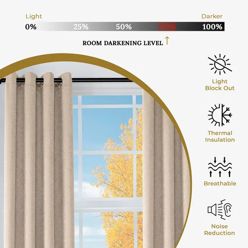 Vista 3 de BLUENILEMILLS Paneles de cortinas opacas para oscurecer la habitación con bolsillo para barra, cortinas perfectas para ventanas de cocina, Beige