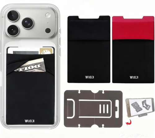 Vista 13 de Cartera para tarjetas de teléfono con bloqueo RFID, doble bolsillo seguro, ultradelgada, autoadhesiva, funda para tarjetas de crédito, calcomanía