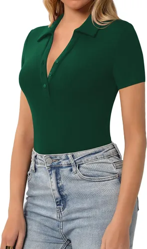 Vista 2 de HERLOLLYCHIPS Camisetas ajustadas de manga larga para mujer, cuello en V, con botones