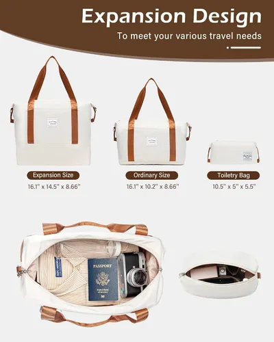 Vista 10 de LONG VACATION - Set de 4 maletas para equipaje de mano, de plástico duro ABS, con candado TSA y ruedas, Blanco (White-Brown), 20 pulg.