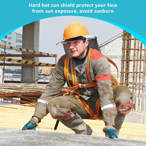 Vista 2 de Feekoon Parasol reutilizable con protector para el cuello, visera de red transpirable, para protección UV, accesorios de casco de construcción