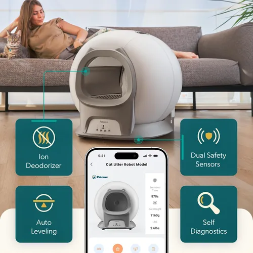 Vista 3 de Petcove PurrTek - Caja de arena automática autolimpiante con Wi-Fi de 5 GHz Gris