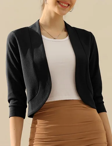 Vista 5 de DOUBLJU Bolero - Chaqueta corta con frente abierto, manga 34, básica, para negocios, casual, para mujer, talla grande