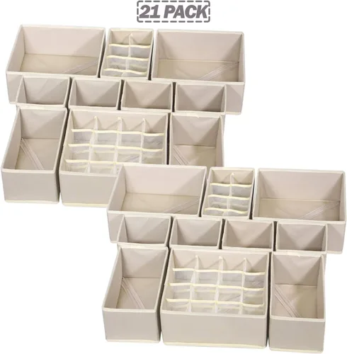 Vista 7 de TENABORT Paquete de 21 organizadores plegables para cajones, caja de almacenamiento de tela, organizador de armario, cómoda, cubo, contenedores