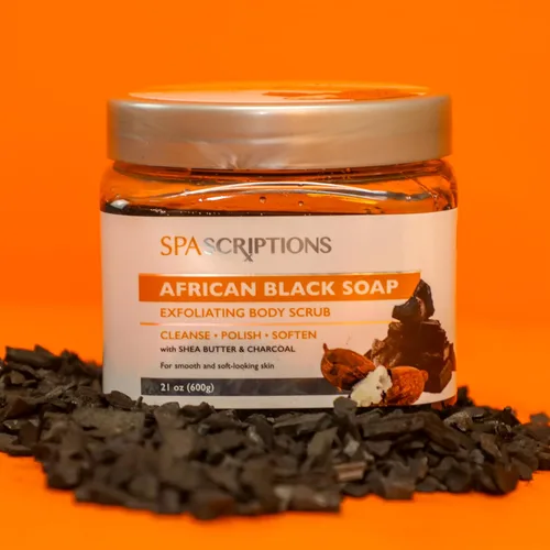 Vista 4 de SpaScriptions African Black Soap Sugar Scrub - Exfoliante corporal desintoxicante con manteca de karité y carbón, ideal para pieles grasas