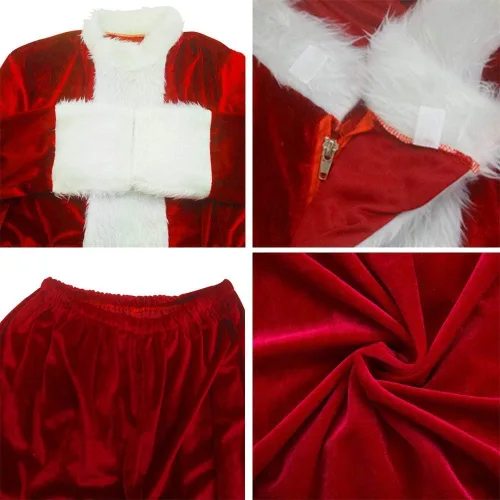 Vista 4 de KLLOUZE Traje de Papá Noel de Navidad disfraz de Papá Noel para hombre adulto ropa clásica de franela para cosplay traje de Papá Noel