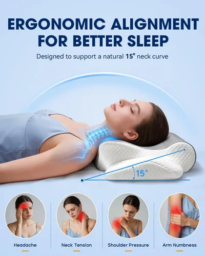 Vista 4 de Almohada cervical para el cuello para aliviar el dolor de cuello, almohada de espuma viscoelástica para dormir, almohada ortopédica de contorno