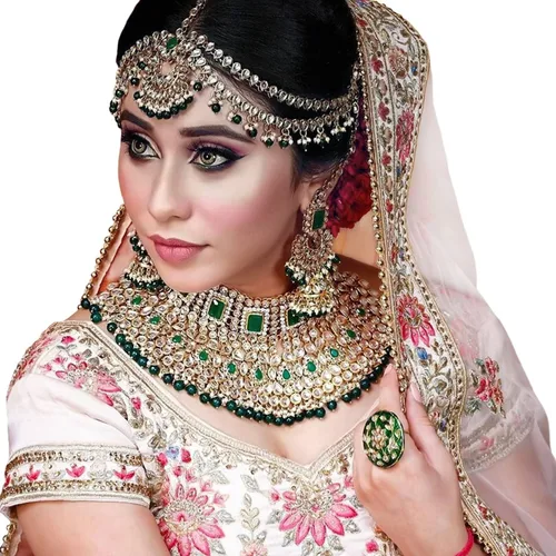 Vista 4 de Indian Traditional Bridal Choker Necklace Matha Patti Nose Ring Haath Phool Earrings Bollywood Jewelry