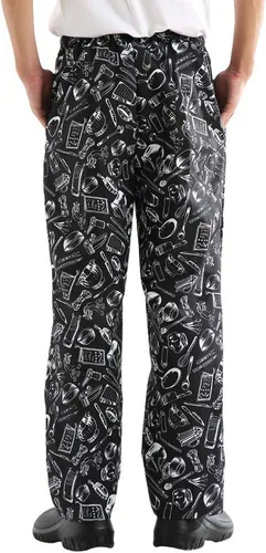 Vista 5 de Pantalones de chef estampados holgados para hombre y mujer, uniformes de cocina con cintura elástica, pantalones de trabajo florales para restaurante