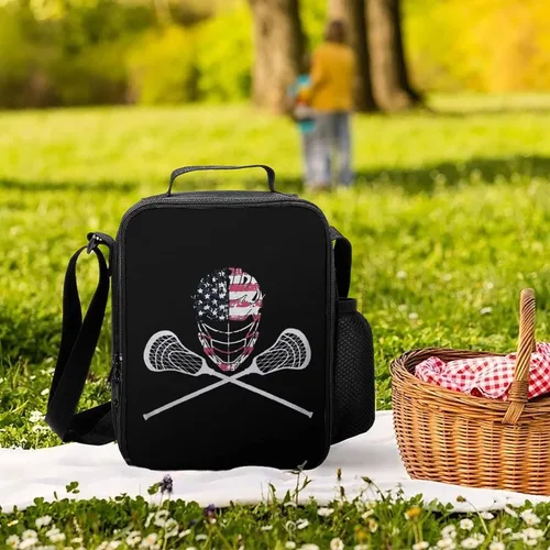 Vista 5 de Lacrosse - Lonchera aislada con bandera para casco, reutilizable, bolsa de comida impermeable con correas ajustables para mujeres y hombres
