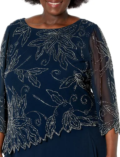 Vista 3 de J Kara Women's Plus Size 34 Sleeve Scallop Edge Bodice Mock Flare Dress