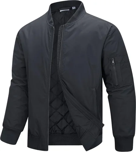 Vista 8 de 33,000ft Chaqueta bomber para hombre, impermeable, con cremallera, acolchada, ligera, cálida, casual, primavera, otoño e invierno Negro