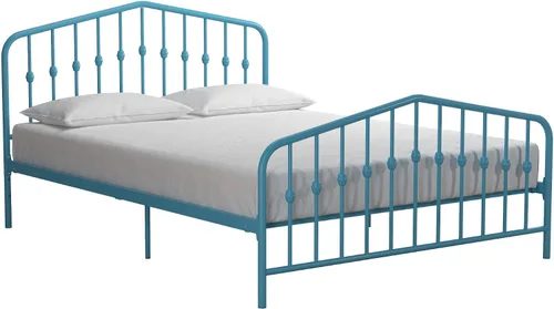 Vista 32 de Novogratz Bushwick - Marco de cama Queen de metal con cabecera ligeramente triangular, husillos insertados, base ajustable para almacenamiento,