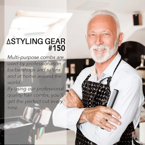 Vista 7 de Styling Gear #150 - Juego de 3 peines de corte de barbero, para hombre y mujer, para peinado, barba y bigote. Fabricado en los Estados Unidos (negro)