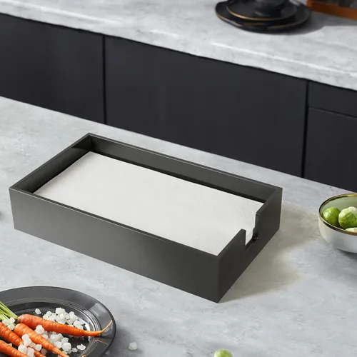 Vista 4 de Servilletero acrílico para toallas de invitados, bandeja de almacenamiento de toallas de mano de papel de baño negro, soporte de toalla de papel