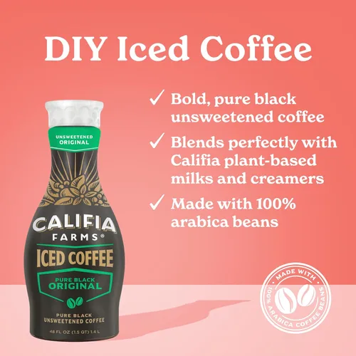Vista 3 de Califia Farms - Café helado original negro puro, 48 onzas, café frío preparado, sin lácteos, a base de plantas, vegano, sin gluten, sin OMG, café