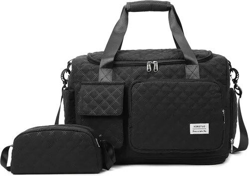 Vista 60 de Bolsa de Gimnasio Pequeña para Mujer, Bolsa de Lona de Viaje, Bolsa de Fin de Semana con Compartimento para Zapatos