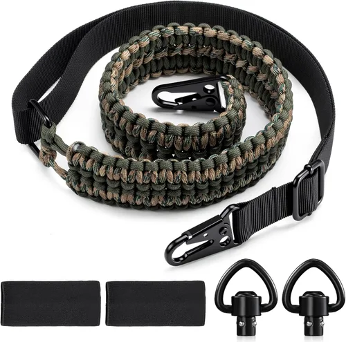 Vista 12 de VVAAGG Correa de 2 Puntos QD Ajustable de 550 Paracord con Gancho de Metal y Giratorias de Correa QD para Caza