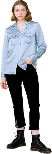 Vista 8 de Blusa de seda para mujer, 100% seda pura, manga larga, suave, 22 Momme, camisa de seda real