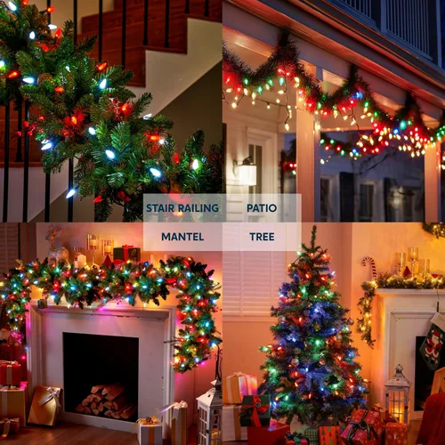 Vista 7 de Joiedomi - Luces para árbol de Navidad C6 multicolor, 100 luces LED de encendido constante en forma de fresa, 33.66 pies, luces de Navidad