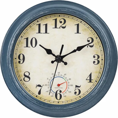 Vista 8 de Relojes para exteriores impermeables con termómetro, reloj de pared costero rústico para patio, piscina, jardín (12 pulgadas, azul)
