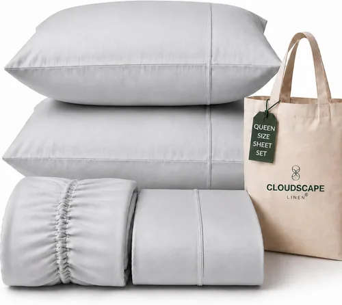 Vista 35 de CLOUDSCAPE LINEN 400TC 100% Egyptian Cotton Luxury Twin Bed Sheets - White