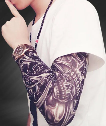 Vista 5 de Fantástico Me Tatuaje Temporal Brazo Mangas de Protector Solar Mangas Brazo Medias Para Montar Pesca Conducción, 5 unidades oscuras
