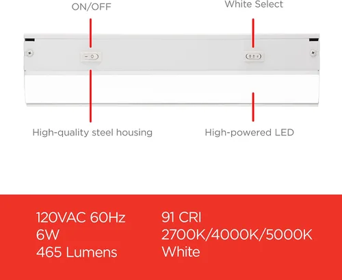 Vista 4 de UltraPro Luces cableadas para debajo del gabinete de 12 pulgadas, 3 ajustes de color, 2700 K/4000 K/5000 K, blanco cálido, blanco frío y luz diurna