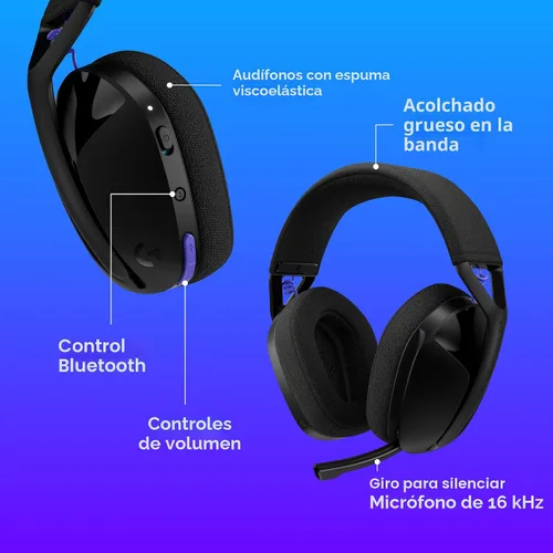 Vista 8 de Logitech G321 Lightspeed - Auriculares inalámbricos Bluetooth para juegos, comodidad y ajuste dinámicos, micrófono Boom de 16 kHz, más de 20 horas