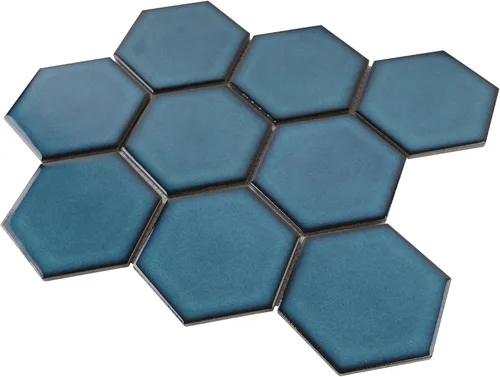 Vista 2 de TPMG-29 - Mosaico hexagonal de 4 x 4 pulgadas, porcelana, color azul cristal (pulido), 1 hoja