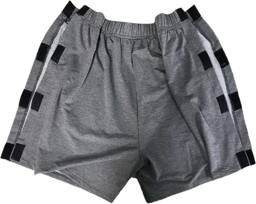Vista 4 de Pantalones cortos de recuperación de cirugía de rodilla unisex para hombre, pantalones cortos con cierre de velcro, ropa adaptativa para mujeres