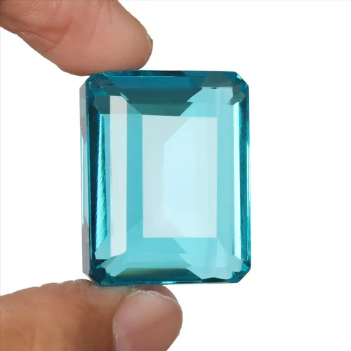 Vista 2 de GEMHUB Gran topacio azul suizo 90.00 CT esmeralda corte facetado suelto regalo de piedras preciosas para mujeres, Gema, topacio