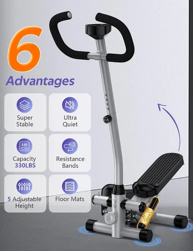 Vista 9 de Mini Stepper with Handlebar for Exercise, 330lbs Stair Climber Machine