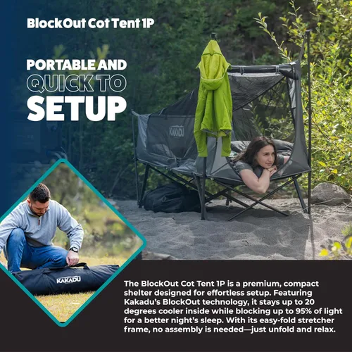 Vista 3 de Kakadu Tienda de Campamento Cuna, para 1 Persona, Configuración Fácil en 1 Minuto, Plegable, Compacta, Tienda Elevada con Toldo Impermeable