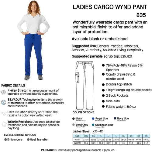 Vista 5 de SPECTRUM UNIFORMS Wynd - Pantalón cargo para mujer, cintura elástica y cordón, ideal para profesionales médicos
