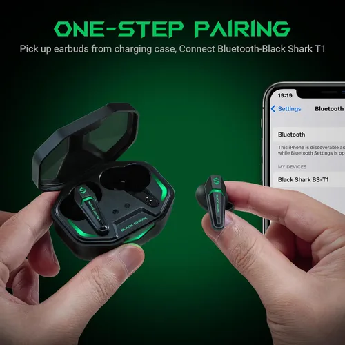 Vista 6 de Black Shark Auriculares Bluetooth inalámbricos, auriculares para juegos IPX4 impermeables con micrófono integrado, modos duales de tiempo
