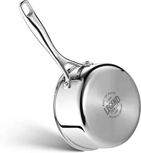 Vista 7 de LEGEND COOKWARE Olla de 1.5 cuartos de galón con tapa de acero inoxidable de 5 capas - Compatible con inducción, apta para horno a 800°F - Sin