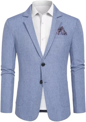 Vista 2 de Chaqueta deportiva para hombre, casual, 2 botones, solapa con muesca, ligera, para uso diario, boda, baile de graduación
