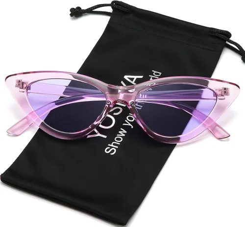 Vista 3 de Lentes de sol retro para mujer, con marco de plástico y diseño con estilo ojo de gato YOSHYA