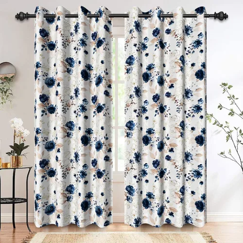 Vista 39 de Renaiss Pink Cherry Patels - Cortinas opacas con aislamiento térmico de flores de cerezo japonés, cortinas de ventana de dormitorio con estampado