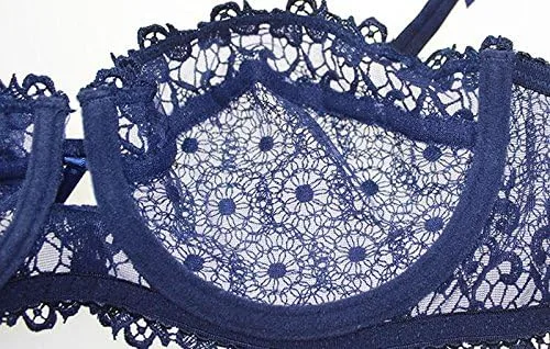 Vista 6 de Lefox Lumiere - Conjunto de brasier balconette sin forrar y bombachas de encaje para mujer