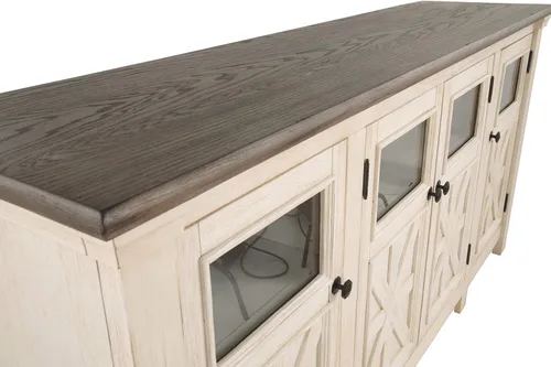 Vista 11 de Diseño de firma por Ashley Bolanburg - Soporte extra grande para TV, para televisores de hasta 72", 3 gabinetes, estantes de almacenamiento