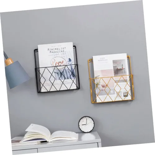Vista 4 de Homoyoyo Estantería decorativa para oficina, cestas de almacenamiento de pared, soportes de estante de alambre, soporte para revistas, estante