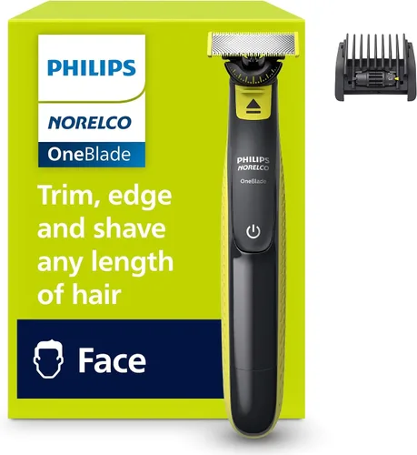 Vista 9 de Norelco Philips OneBlade 360 con Conectividad Híbrida para Cara, Recortadora de Barba Eléctrica y Afeitadora, con Tecnología de Cuchilla 360, 1