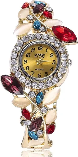 Vista 6 de Weicam Pulsera de lujo para mujer, 5 unidades, diseño de flor de diamante, retro, al por mayor, joyería, 幸运赛车走势图, Movimiento de cuarzo