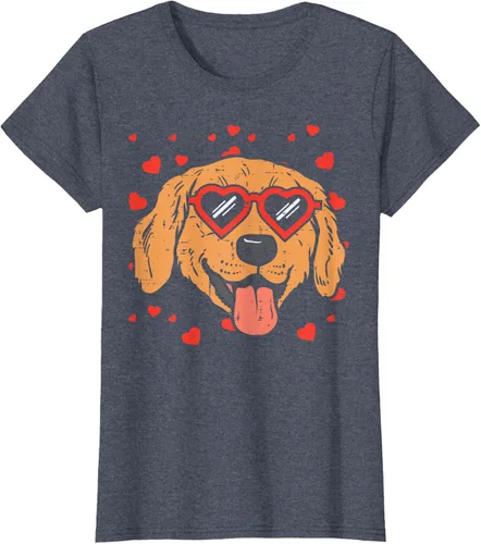 Vista 96 de Golden Retriever cara corazón gafas día de San Valentín perro regalo camiseta Negro