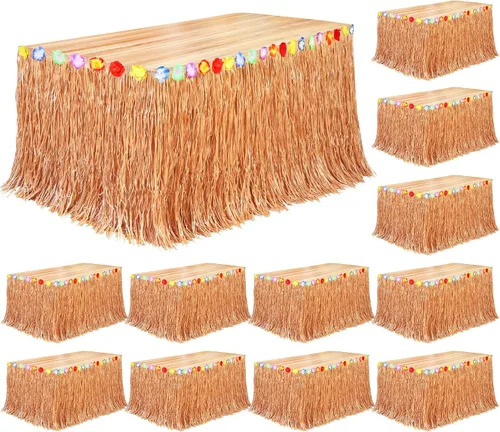 Vista 16 de Fovths Luau - Falda de mesa de hierba natural de 9 pies x 29.5 pulgadas, falda de mesa hawaiana para decoraciones de fiesta hawaiana tropical, Verde