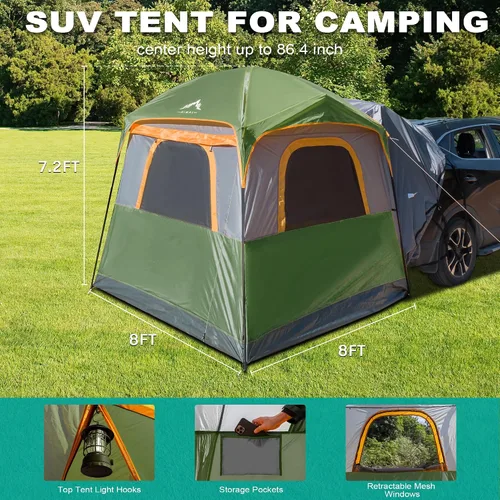 Vista 2 de uniHimal SUV Tent for Camping,Waterproof PU2000mm, Fits 5-8 People,Spacious Double Layer Design, Includes Rainfly & Storage Bag, 8FT L x 8FT W x